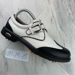 •ECCO Womens Golf Shoes White Black Leather Monk Strap Buckle Sz 40 / 9-9.5